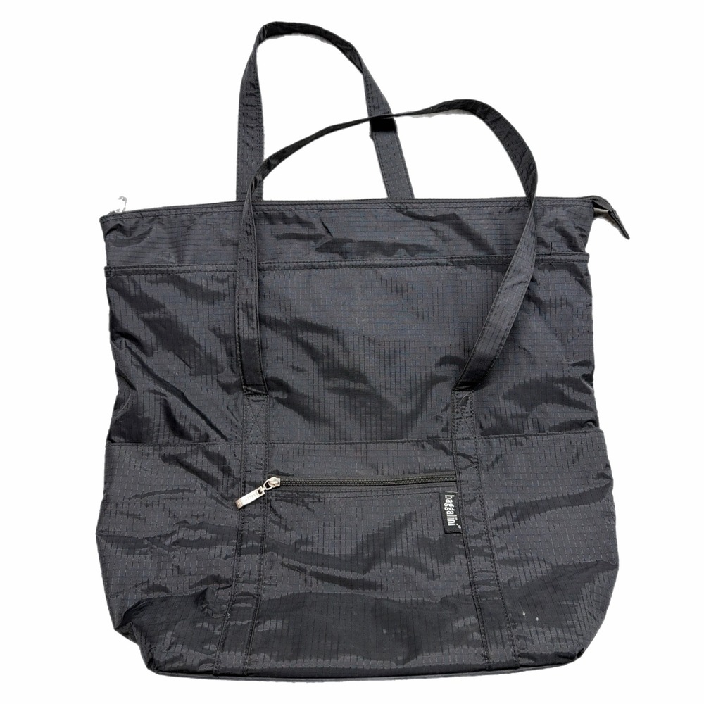 Baggallini Large Black Ripstop Nylon Tote Bag Travel Shoulder Zip Carryall